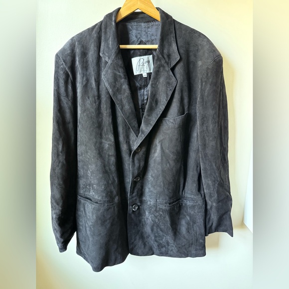 REMY Vintagr Suede Leather Blazer Jacket Black Classic USA Fall Preppy 44 - Picture 1 of 6